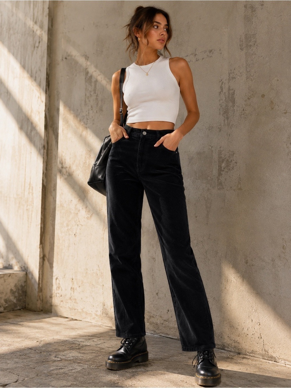 John Galt Black Corduroy Straight Leg Pants Small Brandy Melville Style